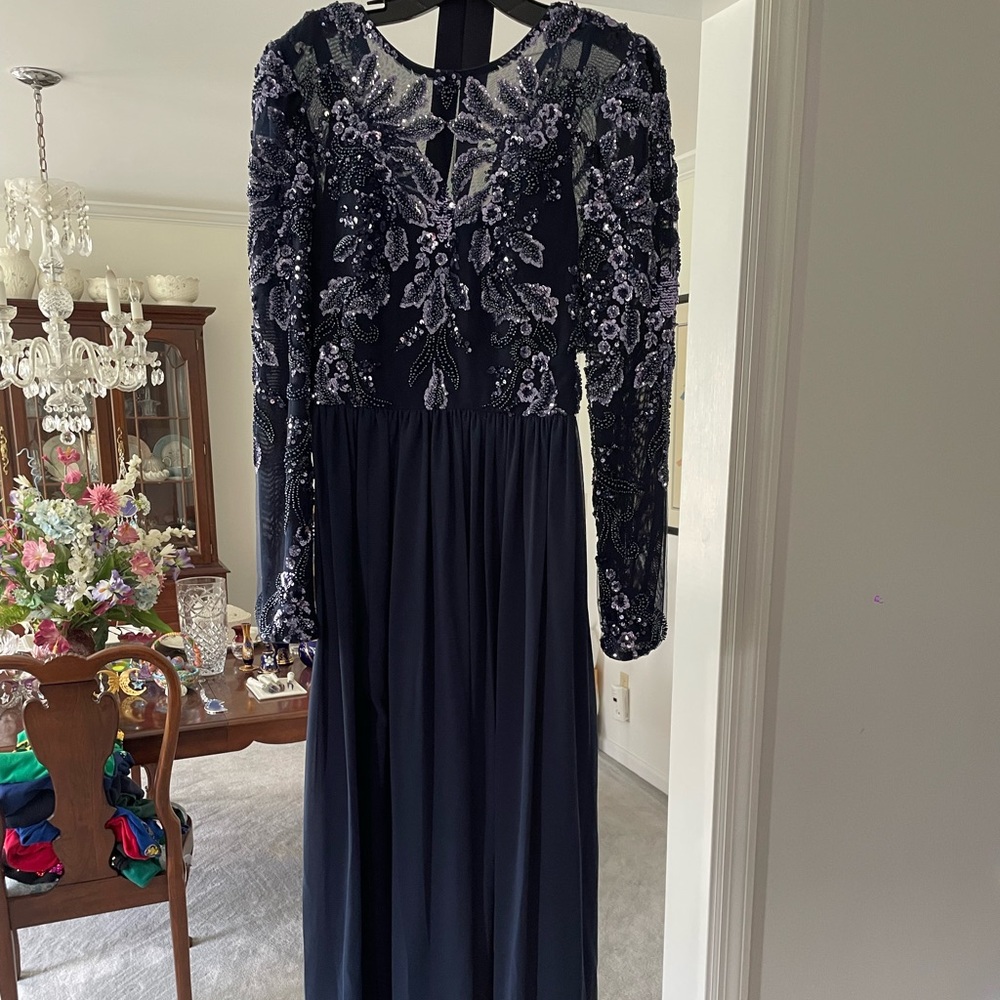 Elegant Navy Blue Embellished Evening Gown